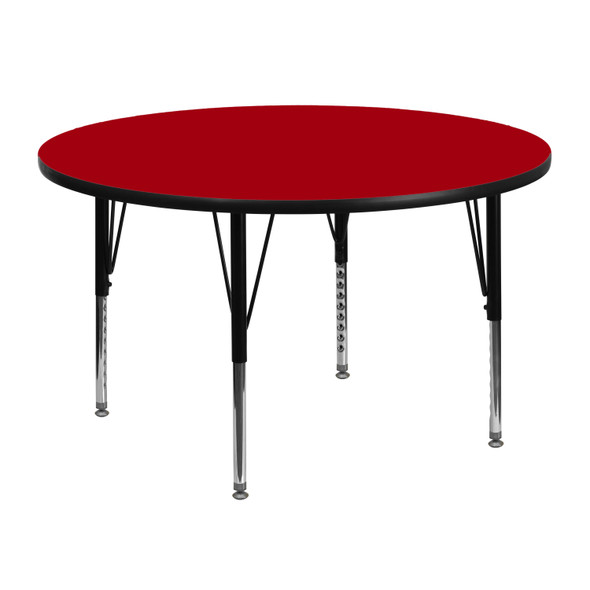 Wren 48'' Round Red Thermal Laminate Activity Table - Height Adjustable Short Legs