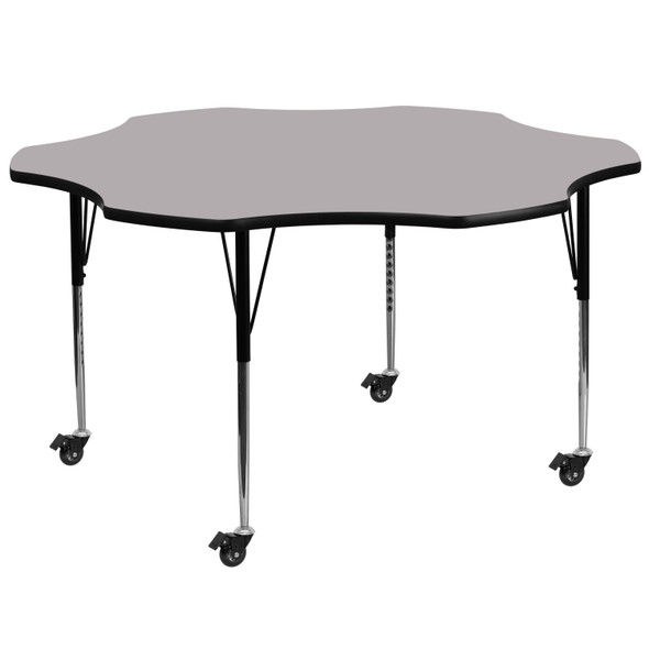 Wren Mobile 60'' Flower Grey Thermal Laminate Activity Table - Standard Height Adjustable Legs