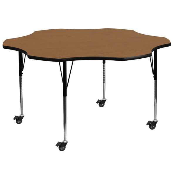 Wren Mobile 60'' Flower Oak Thermal Laminate Activity Table - Standard Height Adjustable Legs