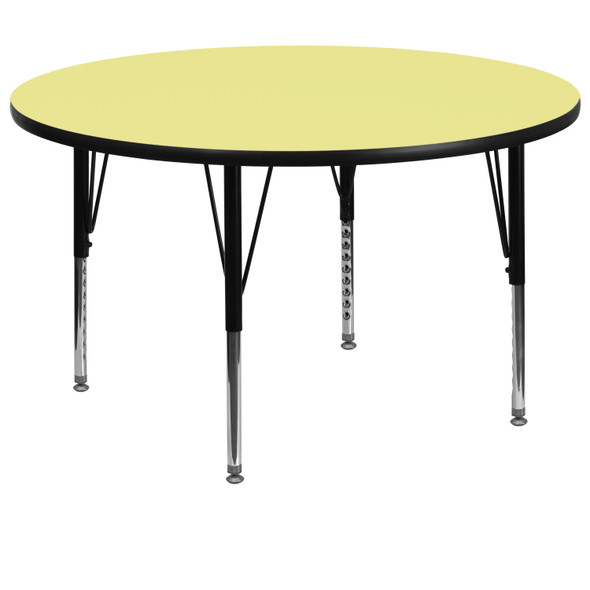 Wren 60'' Round Yellow Thermal Laminate Activity Table - Height Adjustable Short Legs