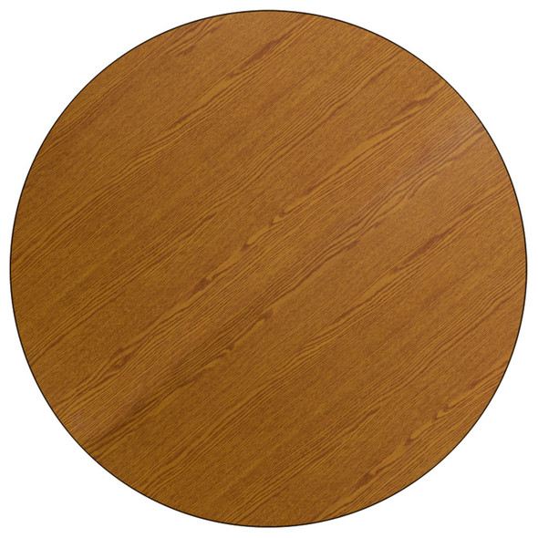 Wren Mobile 60'' Round Oak Thermal Laminate Activity Table - Height Adjustable Short Legs