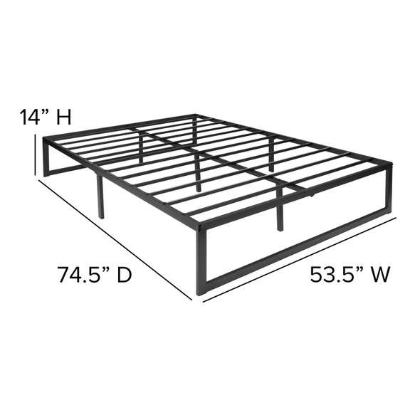 Louis 14 Inch Metal Platform Bed Frame with 12 Inch Pocket Spring Mattress in a Box (No Box Spring Required) - Full
