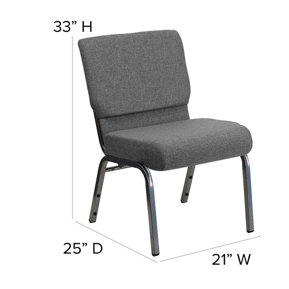 HERCULES Series 21''W Stacking Church Chair in Gray Fabric - Silver Vein Frame