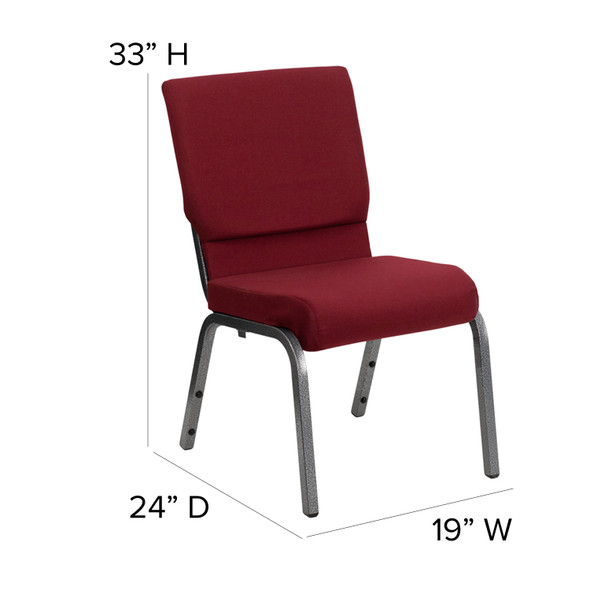 HERCULES Series 18.5''W Stacking Church Chair in Burgundy Fabric - Silver Vein Frame