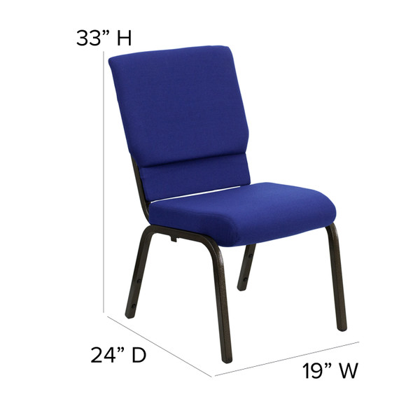 HERCULES Series 18.5''W Stacking Church Chair in Navy Blue Fabric - Gold Vein Frame