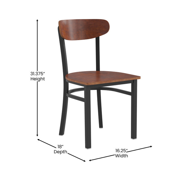 Wright Commercial Grade Dining Chair with 500 LB. Capacity Black Steel Frame, Solid Wood Seat, and Boomerang Back, Walnut Finish