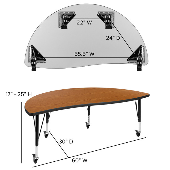 Emmy Mobile 86" Oval Wave Flexible Laminate Activity Table Set with 14" Student Stack Chairs, Oak/Black