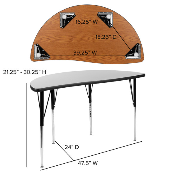 Emmy 47.5" Circle Wave Flexible Laminate Activity Table Set with 16" Student Stack Chairs, Grey/Black