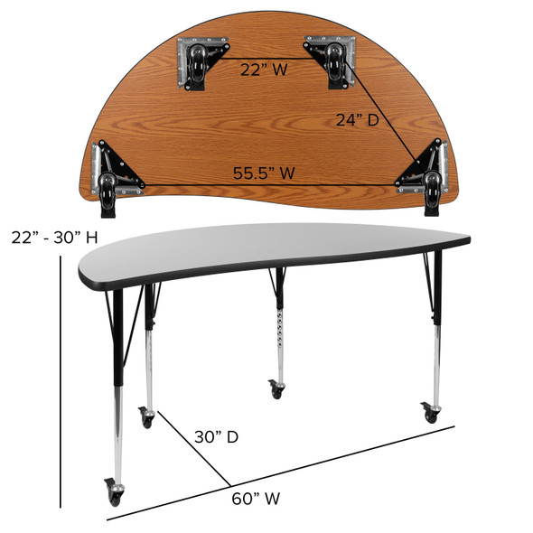 Emmy Mobile 86" Oval Wave Flexible Laminate Activity Table Set with 18" Student Stack Chairs, Grey/Black