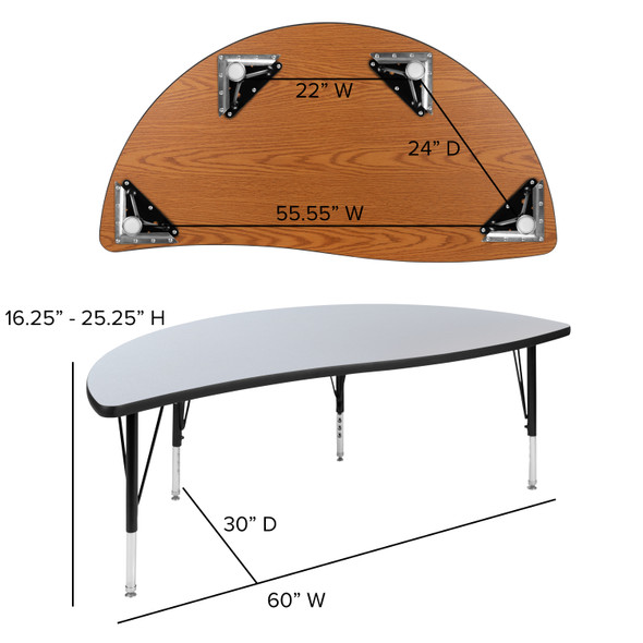 Emmy 2 Piece Emmy 60" Circle Wave Flexible Grey Thermal Laminate Activity Table Set - Height Adjustable Short Legs