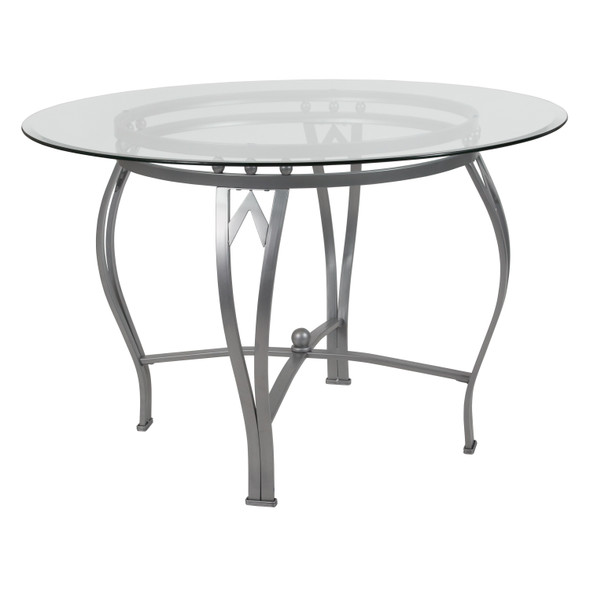 Syracuse 45'' Round Glass Dining Table with Silver Metal Frame