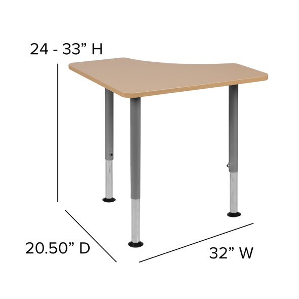 Billie Triangular Natural Collaborative Student Desk (Adjustable from 22.3" to 34") - Home and Classroom