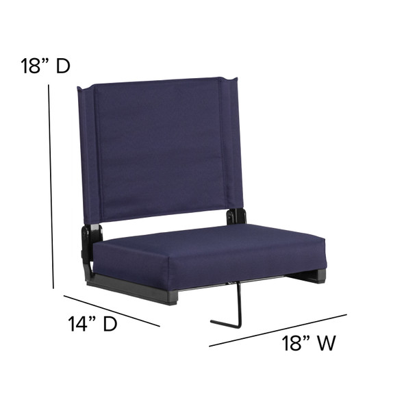 Grandstand Comfort Seats by Flash - 500 lb. Rated Lightweight Stadium Chair with Handle & Ultra-Padded Seat, Navy