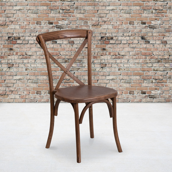 HERCULES Series Stackable Pecan Wood Cross Back Chair