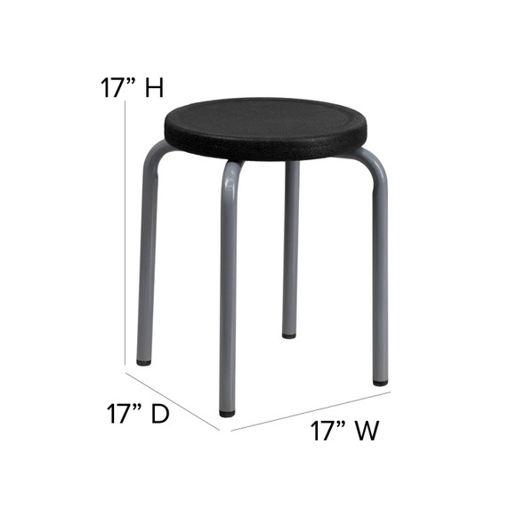 Remington Stackable Stool with Black Seat and Silver Powder Coated Frame