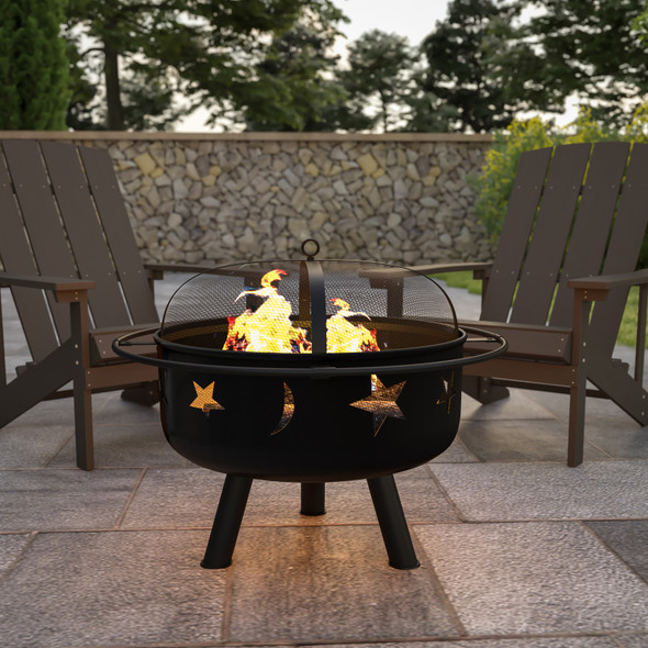 Chelton 29" Round Wood Burning Firepit with Mesh Spark Screen