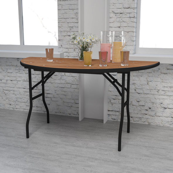 Furman 5-Foot Half-Round Wood Folding Banquet Table