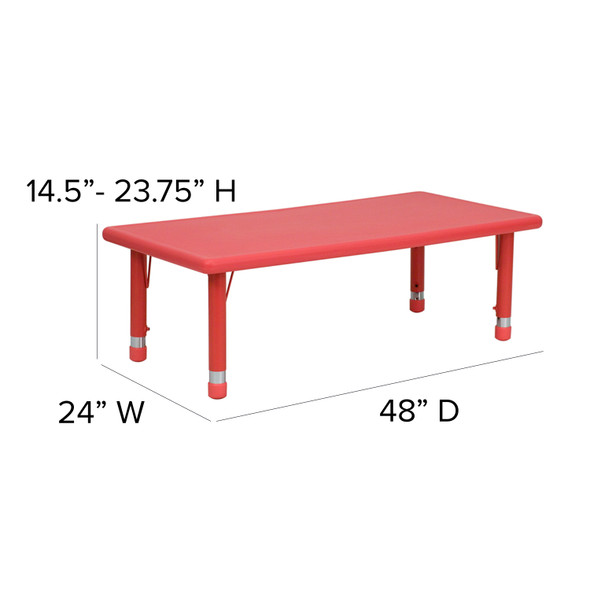 Wren 24''W x 48''L Rectangular Red Plastic Height Adjustable Activity Table