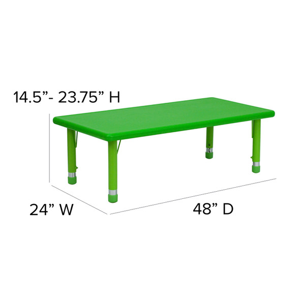 Emmy 24''W x 48''L Rectangular Green Plastic Height Adjustable Activity Table Set with 6 Chairs