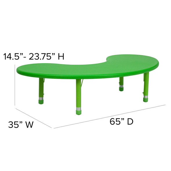 Wren 35''W x 65''L Half-Moon Green Plastic Height Adjustable Activity Table