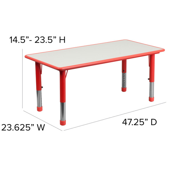 Emmy 23.625''W x 47.25''L Rectangular Red Plastic Height Adjustable Activity Table Set with 4 Chairs
