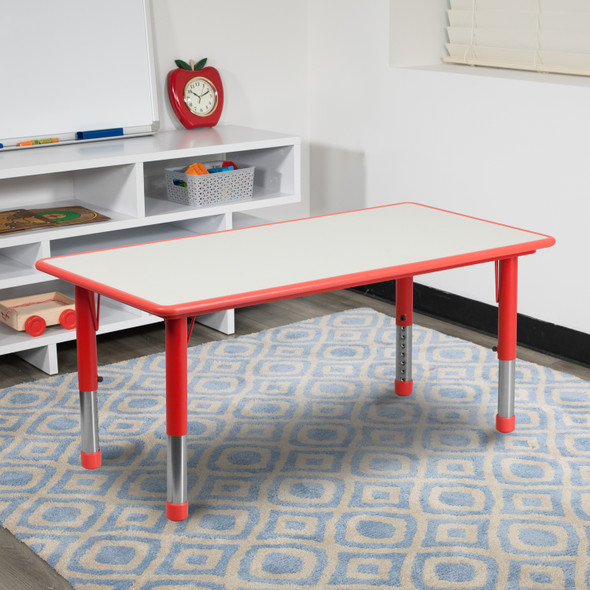 Wren 23.625''W x 47.25''L Rectangular Red Plastic Height Adjustable Activity Table with Grey Top