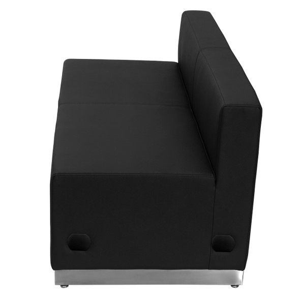 HERCULES Alon Series Black LeatherSoft Loveseat with Brushed Stainless Steel Base