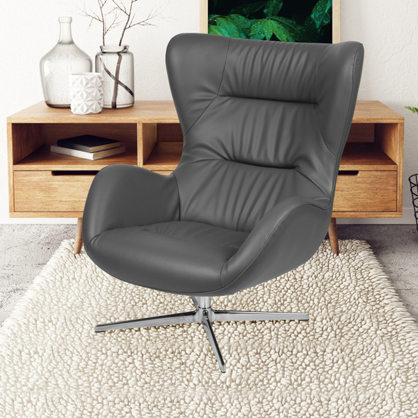 Rally Gray LeatherSoft Swivel Wing Chair