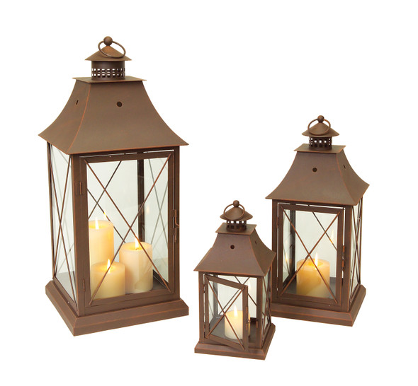 Lantern (Set of 3) 11.5", 17", 24"H Metal/Glass - 45274