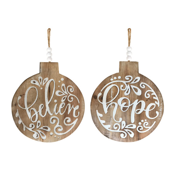 Believe and Hope Ornament (Set of 6) 11.5"D Wood - 83286