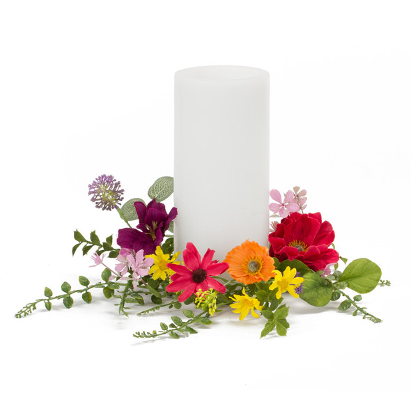 Mixed Floral Candle Ring (Set of 6) 11.5"D Polyester/Plastic (Fits a 4" Candle) - 85595