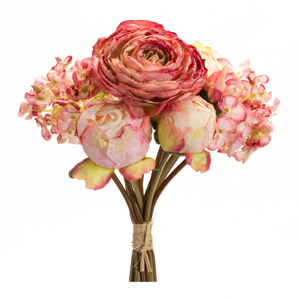 Peony and Hydrangea Bouquet (Set of 6) 16.75"H Polyester - 85816