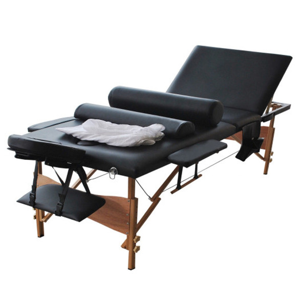 New 84"L 3 Fold Massage Table Portable Facial Bed W/Sheet+Cradle Cover+2 Bolster-black
