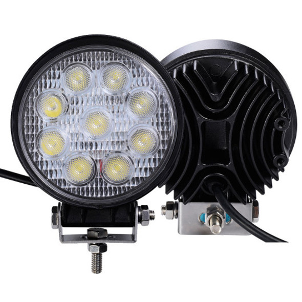 2 PCS 27W Round Flood Work Light Bar Fog Driving Lamp Truck Tractor SUV 9 LED