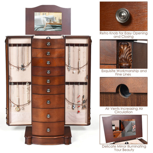 Large Wooden Jewelry Storage Box Organizer