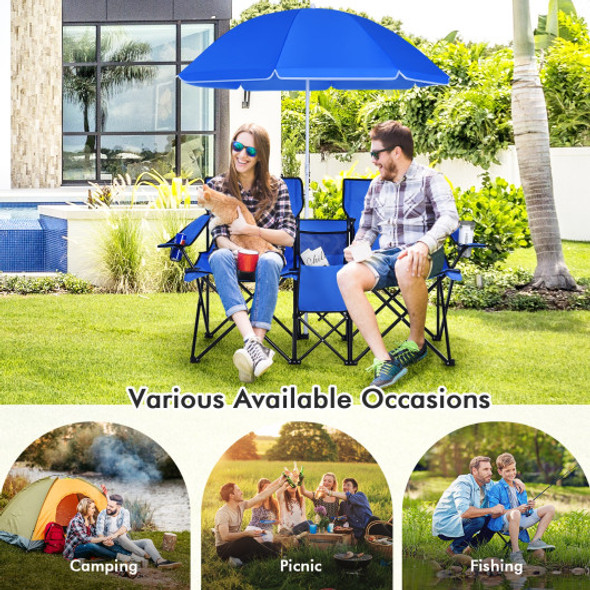 Portable Folding Picnic Double Chair with Umbrella