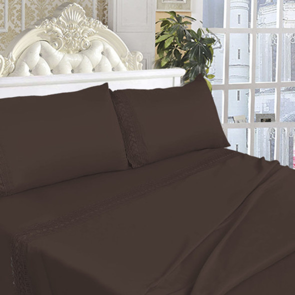Twin Size 4 Pieces Bed Sheet Set-Chocolate