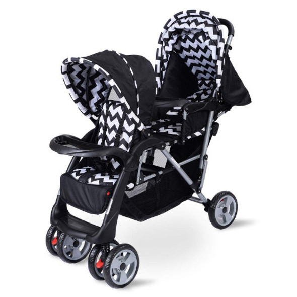 Foldable Twin Baby Double Stroller Kids Jogger Travel Infant Pushchair 3 color-Black