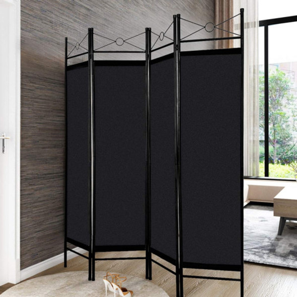 4 Panels Metal Frame Room Private Folding Screen-Black