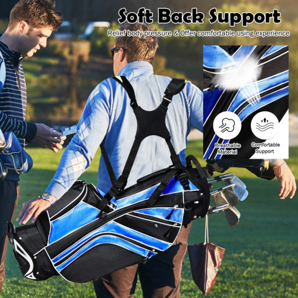 Golf Stand Cart Bag with 6-Way Divider Carry Pockets-Blue