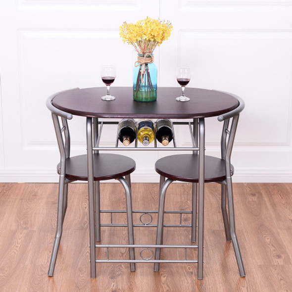 3 PCS Bistro Dining Set Table and 2 Chairs-Brown