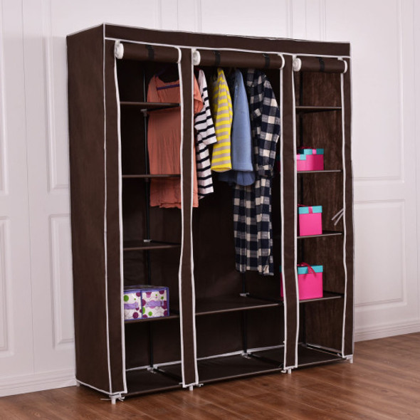 70-Inch Portable Closet Storage Organizer Clothes Wardrobe-Brown