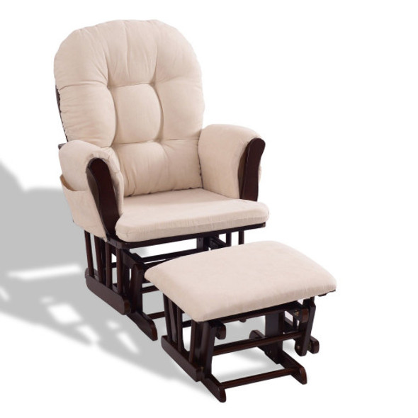 Adjustable Backrest Baby Nursery Rocking Chair & Ottoman Set-Beige