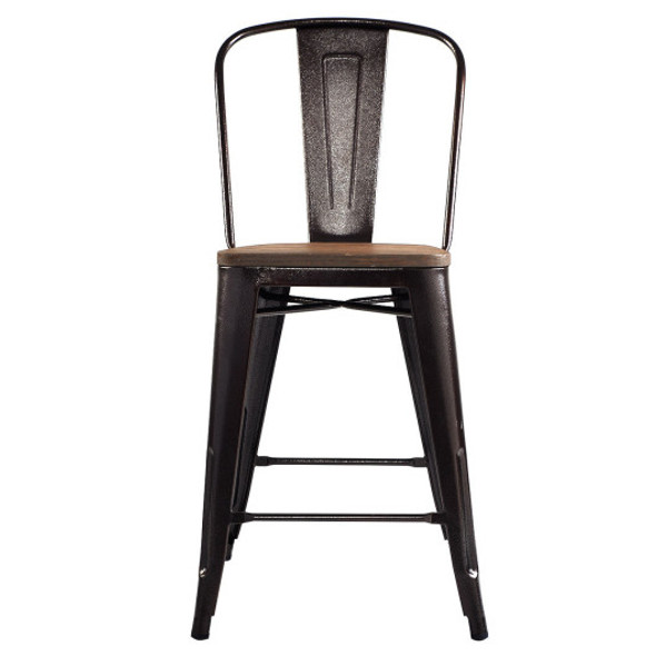 Set of 4 Industrial Metal Counter Stool Dining Chairs with Removable Backrest-Cooper