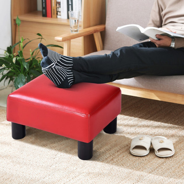 Small PU Leather Rectangular Seat Ottoman Footstool-Red