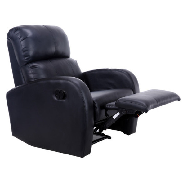 PU Leather Manual Recliner Chair Single Sofa-Black