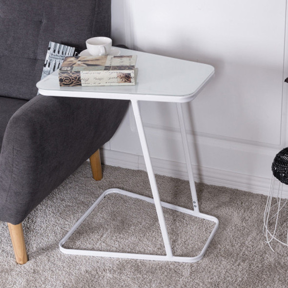 Modern C Shape Glass Steel Accent End Table-White