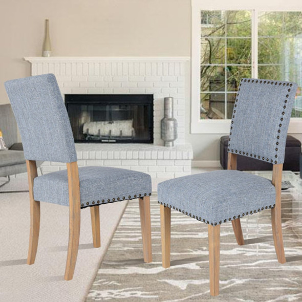 Set of 2 Fabric Dining Chairs with Rubber Wooden Legs