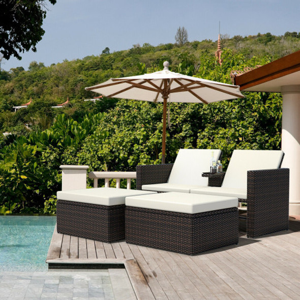 3 pcs Outdoor Rattan Wicker Chaise Lounge Love Seat