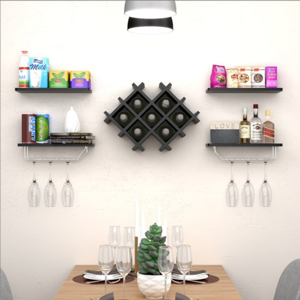 Set of 5 Wall Mount Wine Rack Set with Storage Shelves-Black